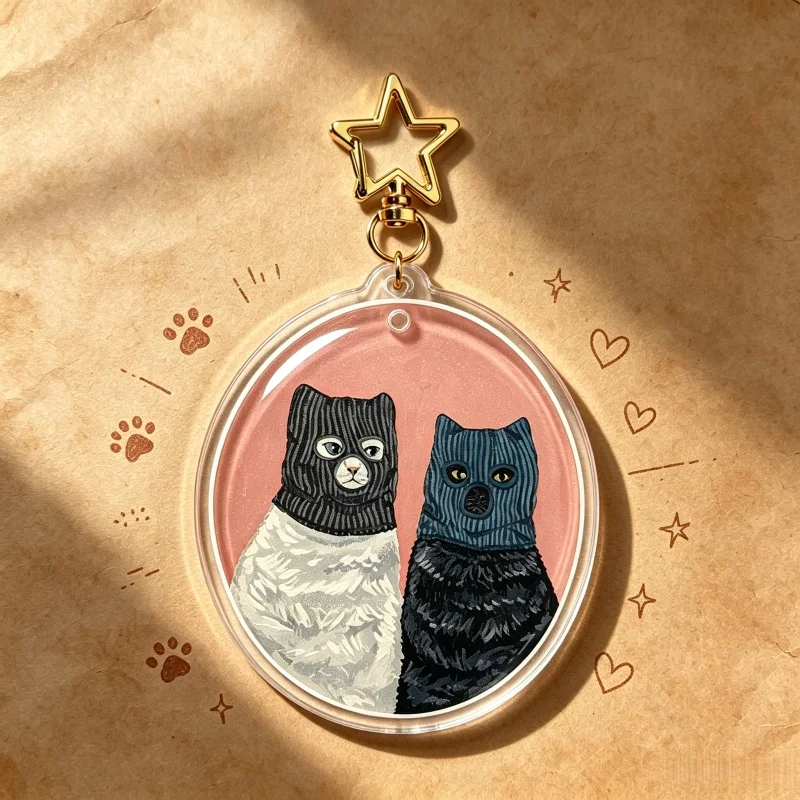 Serial Cuddlers Cat Acrylic Keychain Cute Hugging Cats Bag Charm Vintage Oil Painting Kitten Pendant Collectible Gift for Fans