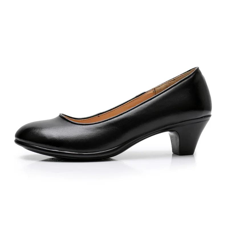 GKTINOO Genuine Leather shoes Women Round Toe Pumps Sapato feminino High Heels Shallow Fashion Black Work Shoe Plus Size 33-43