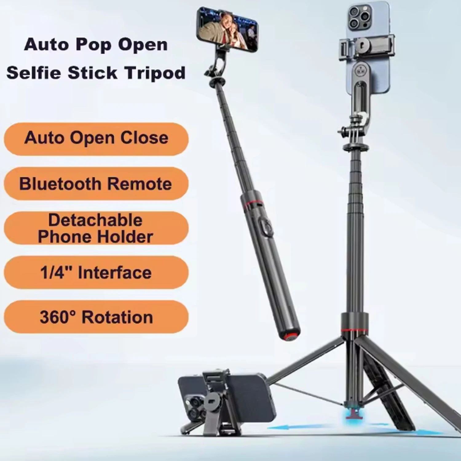 New Auto Pop Open Selfie Stick Tripod Extendable 360° Rotation Bounce Selfie Stick Remote Universal Phone Tripod Stand for Phone