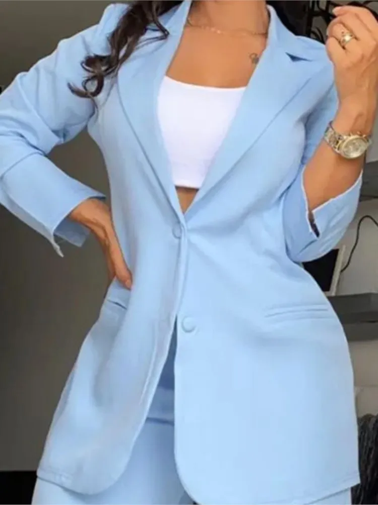 Woman Elegant Blazer Sets New Autumn Fashion Women\'s Notched Collar Coat + Pocket Design Pants Set Work Commuting Two Piece Suit