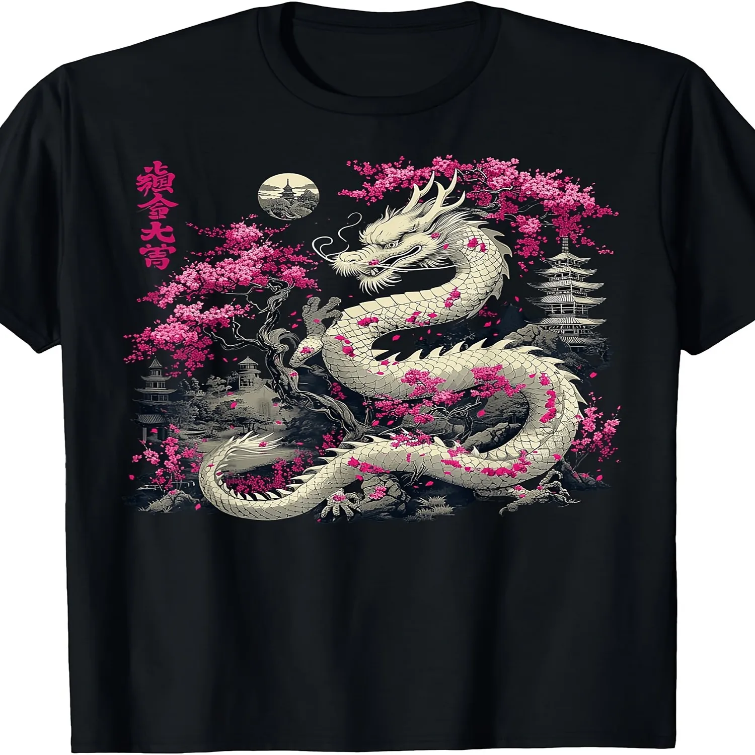 Asian Cherry Blossom Chinese Dragon Graphic Tee, Men'S 100 Casual Short Sleeve T-Shirt Unisex tshirt, Graphic tshirt