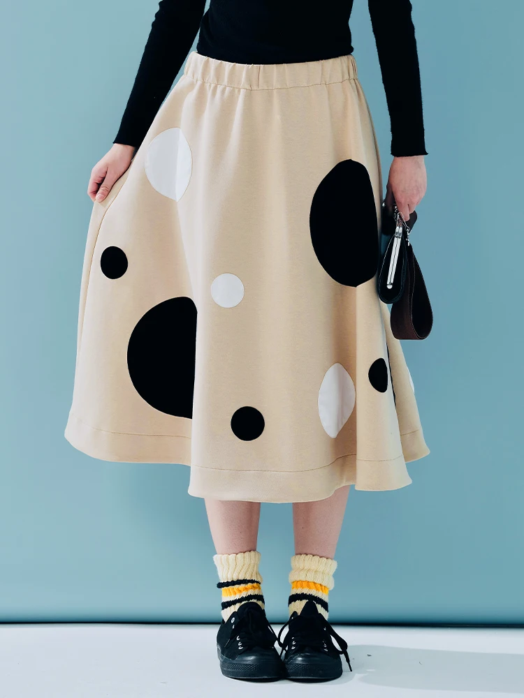 IMAKOKONI Plush Polka Dot Versatile Skirt, Mid-length, Air Layer, Autumn, Winter,  244916