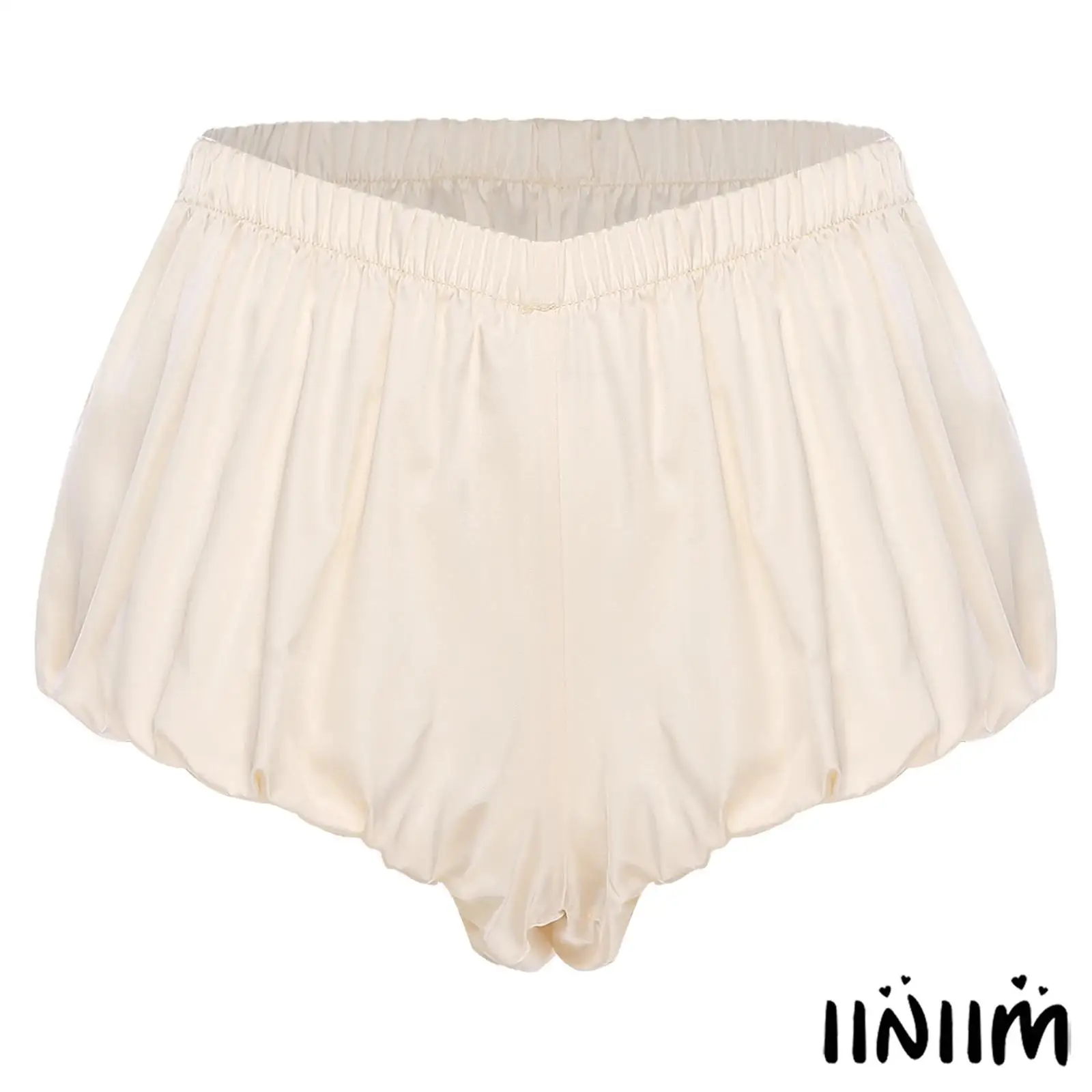 Celana Pendek Wanita Model Low Rise Bahan Satin dengan Pinggang Elastis Warna Solid untuk Pakaian Santai, Celana Dalam Bubble, Pettishorts untuk Gaun Lolita