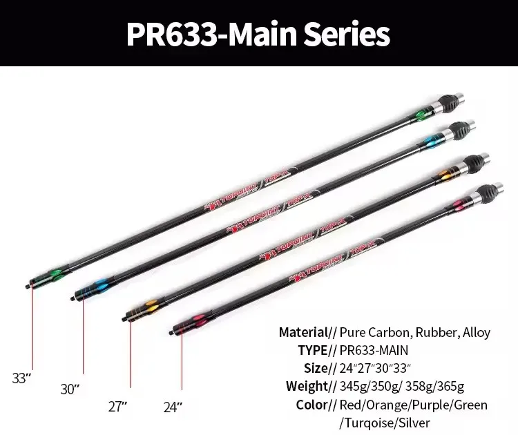 3K Pure Carbon Balance Rod Main-Bar 24/27/30/33inch Bow Stabilizer Side-Bar 10/12/15Inch for Recurve/Compound Bow Archery Shoot