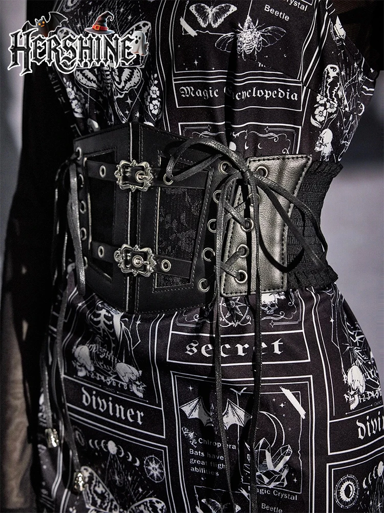 غطاء خصر مزخرف بحزام شبكي أسود للنساء من HERSHINE Y2K قوطي، داكن، هدية إكسسوارات عصرية للهالوين