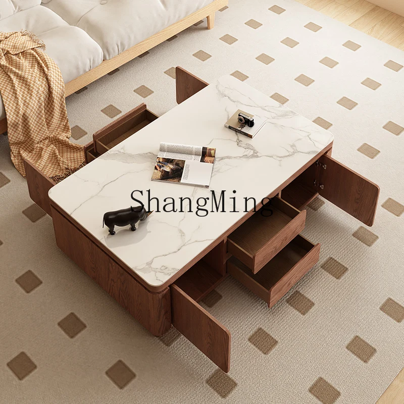 

CL solid wood rock slab coffee table small apartment living room home modern simple balcony light luxury high sense