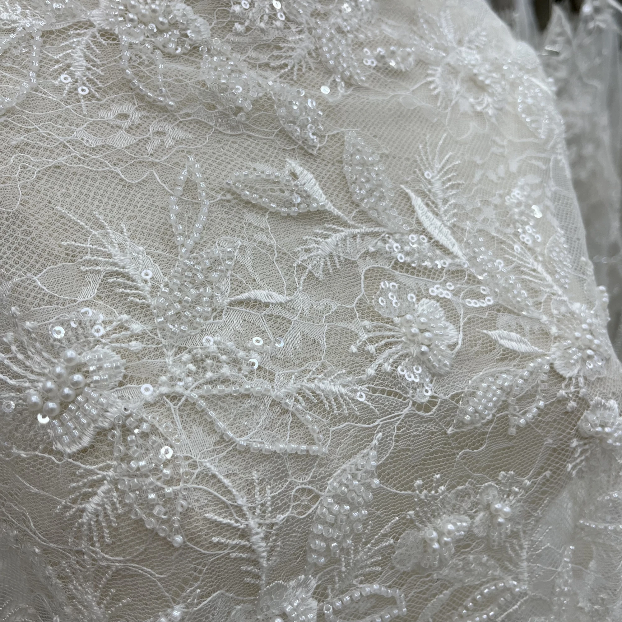 High-Grade Rayon Sequins Beads Embroidery Private Customized Wedding Dresses Women\'s Clothing Lace Fabrics