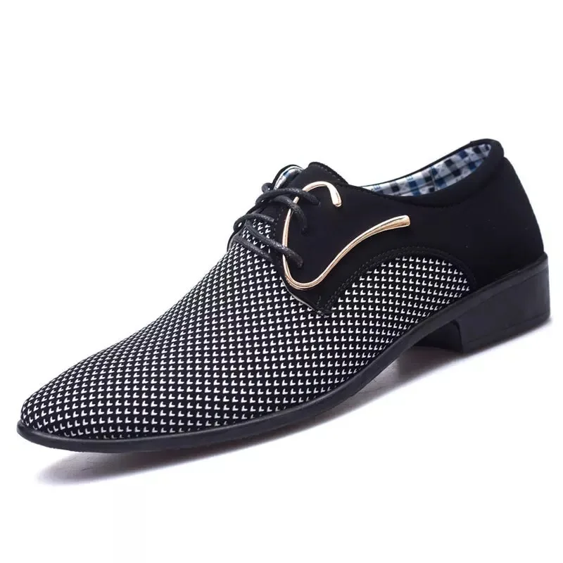 

Fashionable Simple Men's Shoes Men's Business Formal Pointed Toe Plaid Black Shoes Luxury Formal Wedding Shoes New Work
