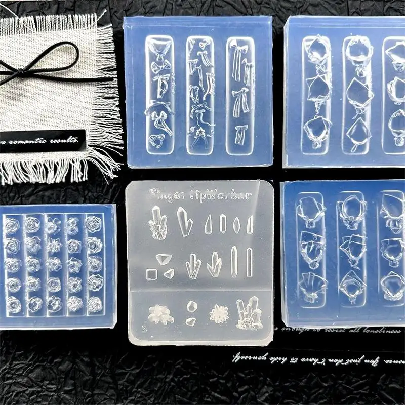 

3D-форма для ногтей в виде банта, силиконовая, для лепки, кавайный бантик, кристаллы, розы, цветы, трафарет для дизайна ногтей, DIY, смешанные милые бантики, шаблон для ногтей