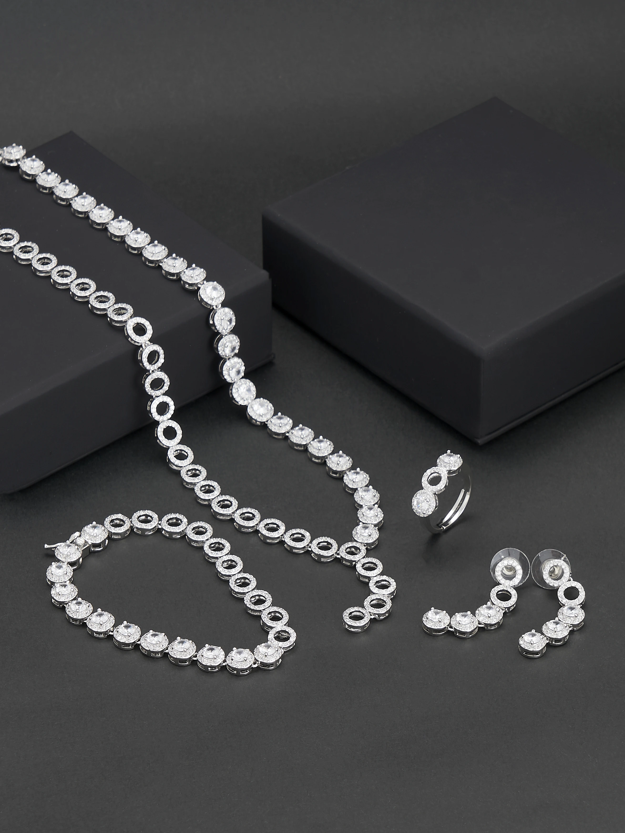 

RongHua 100% 18K Gold Plated Jewelry Set, Women's Wedding Necklace and Earring with CZ Simulated Diamonds for Engagement and Bri