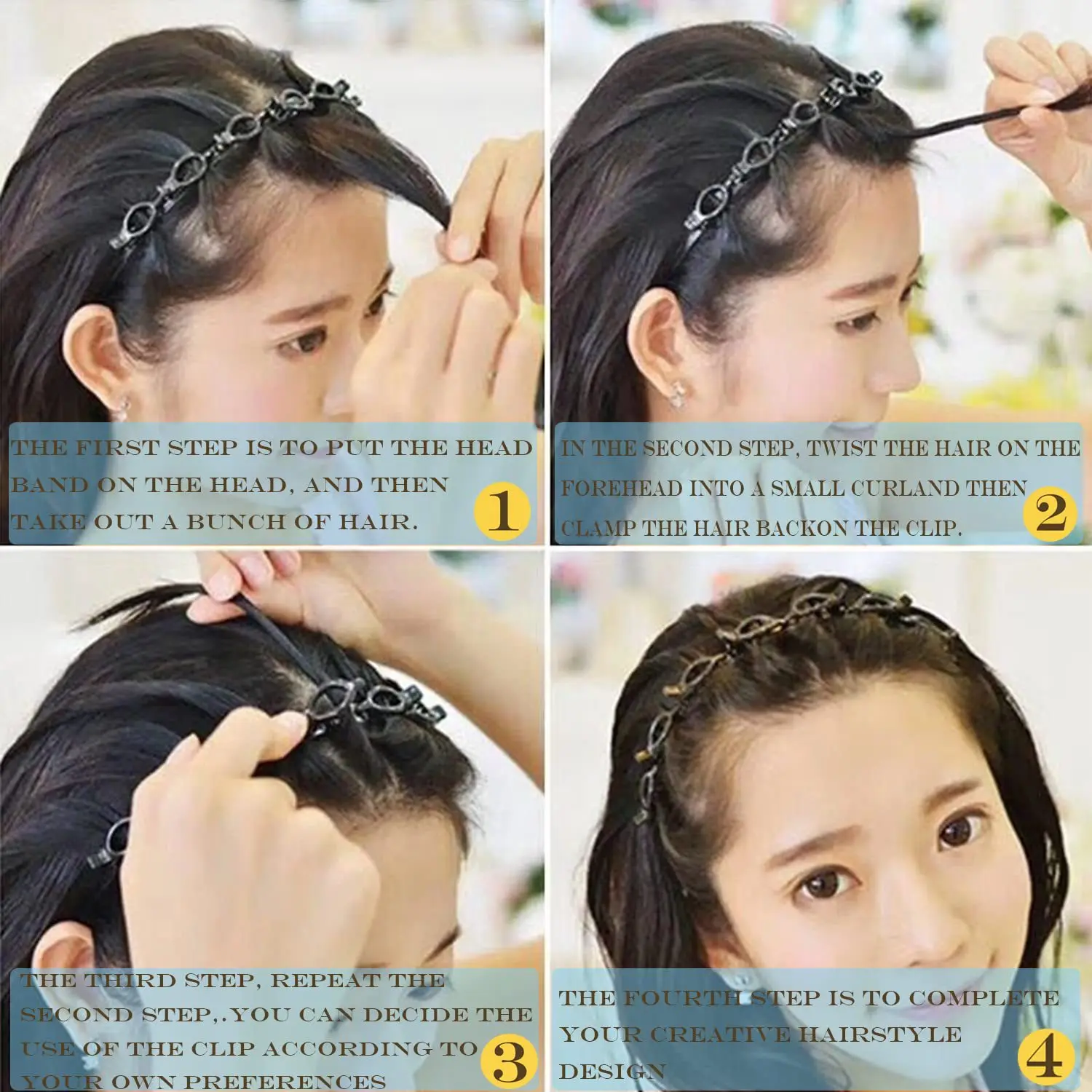 2 Stück Doppellagige Haarclips Modische Plastik Geflochtene Stirnbänder Punk Neue Strick-Damen-Kopfbedeckung Haaraccessoires – Detail 5