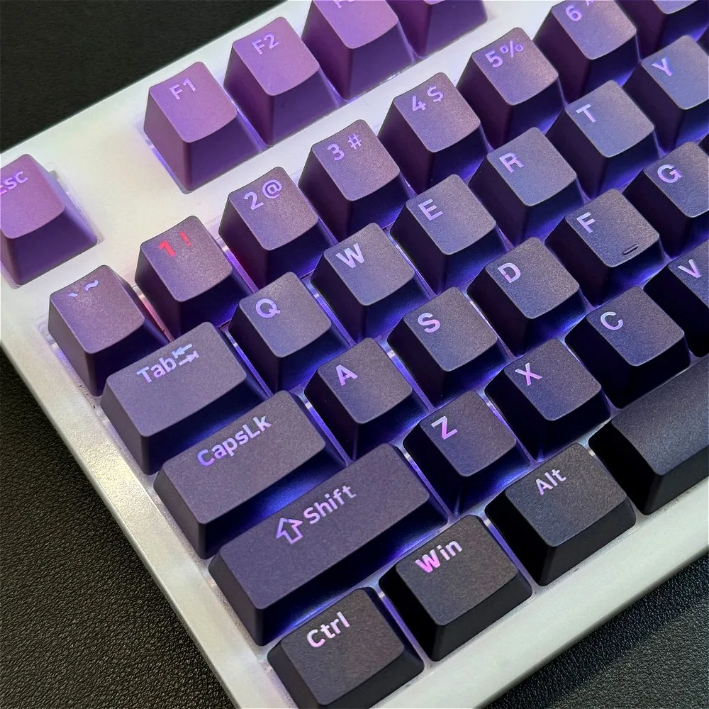 

130 key OEM engraved keycap set PBT purple gradual change for 60/64/84/98/108 game mechanical keyboard MX switch