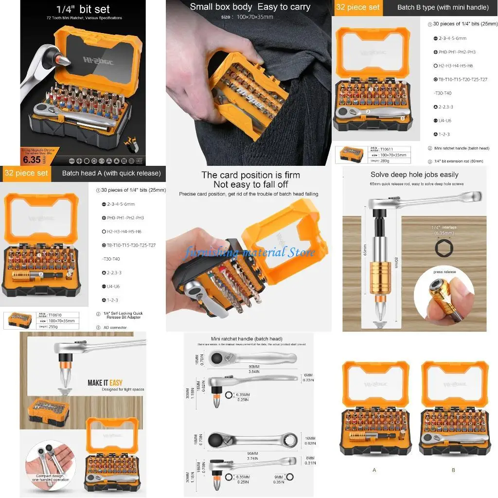 

Y5GD High Efficiency Screwdriver Bit Set 72 Teeth Ratchet Screwdriver for Tight Space