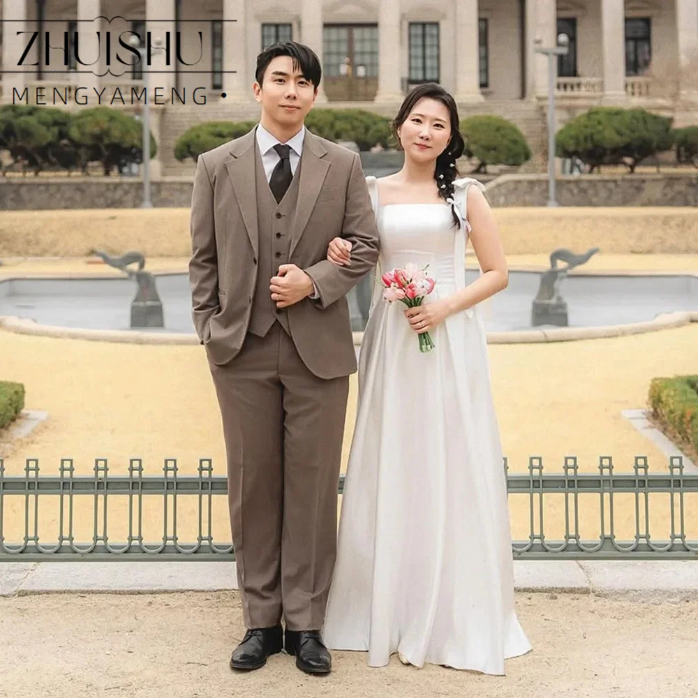 ZHUISHU  Ivory Satin A-line Wedding Dresses Korea Photo Shoot Strapless Bow Strap Long Bridal Gown Corset Customized 웨딩드레스 2026
