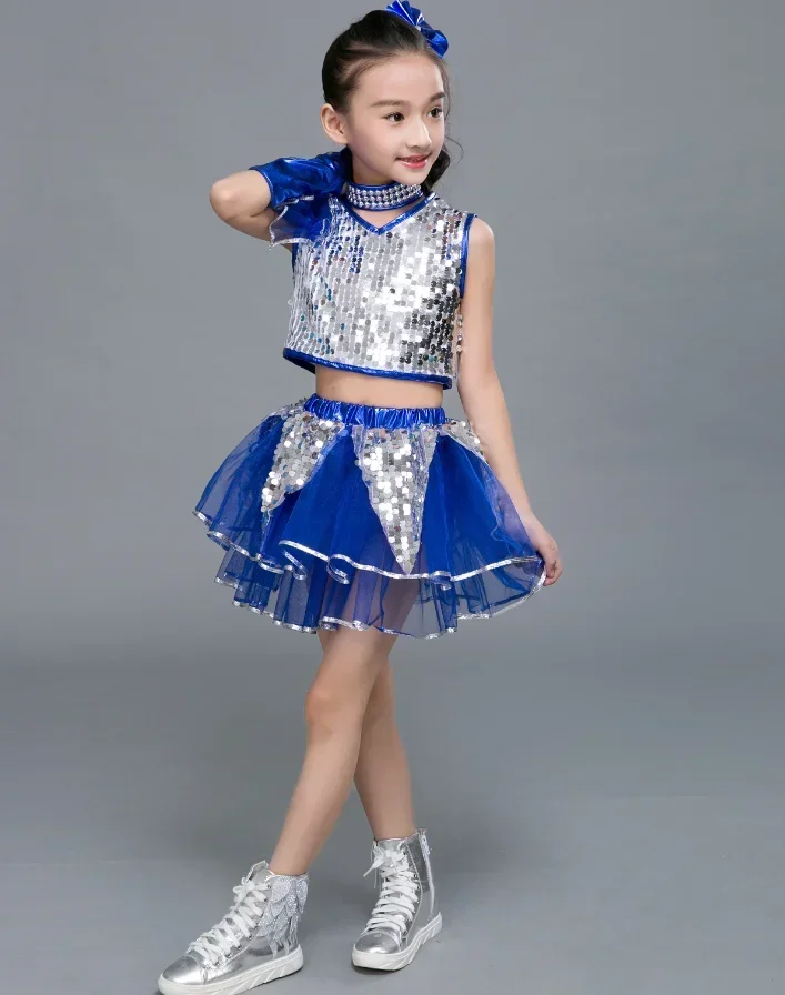 Dance Wear Girls Jazz Dance Street Dance Performance Costumes Children's Modern model Catwalk Sequin Costumes Skirts