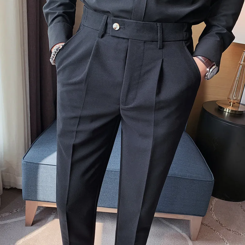 dress pants for business casual Formal Men High Waist Slim Fit Office Trousers New Reflective tape on cuff hem for night visibility The New Business Casual Attire