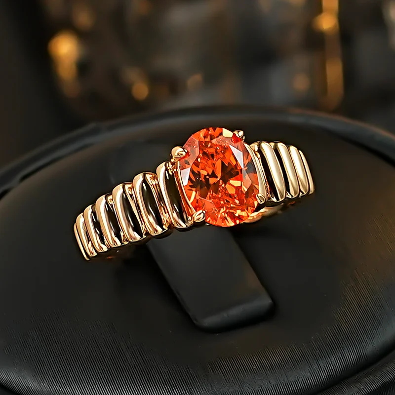 Light luxury Fanta Orange s925 Silver Ring with High Carbon Diamond Ice Flower Cutting Style, niche and high-end female