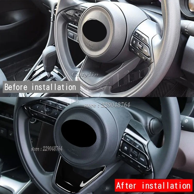 For Toyota Yaris /yaris Cross 2020 2021 2023 CarbonFiber Car Steering Wheel Panel Cover Trim Decorate Frame Sticker Accessories