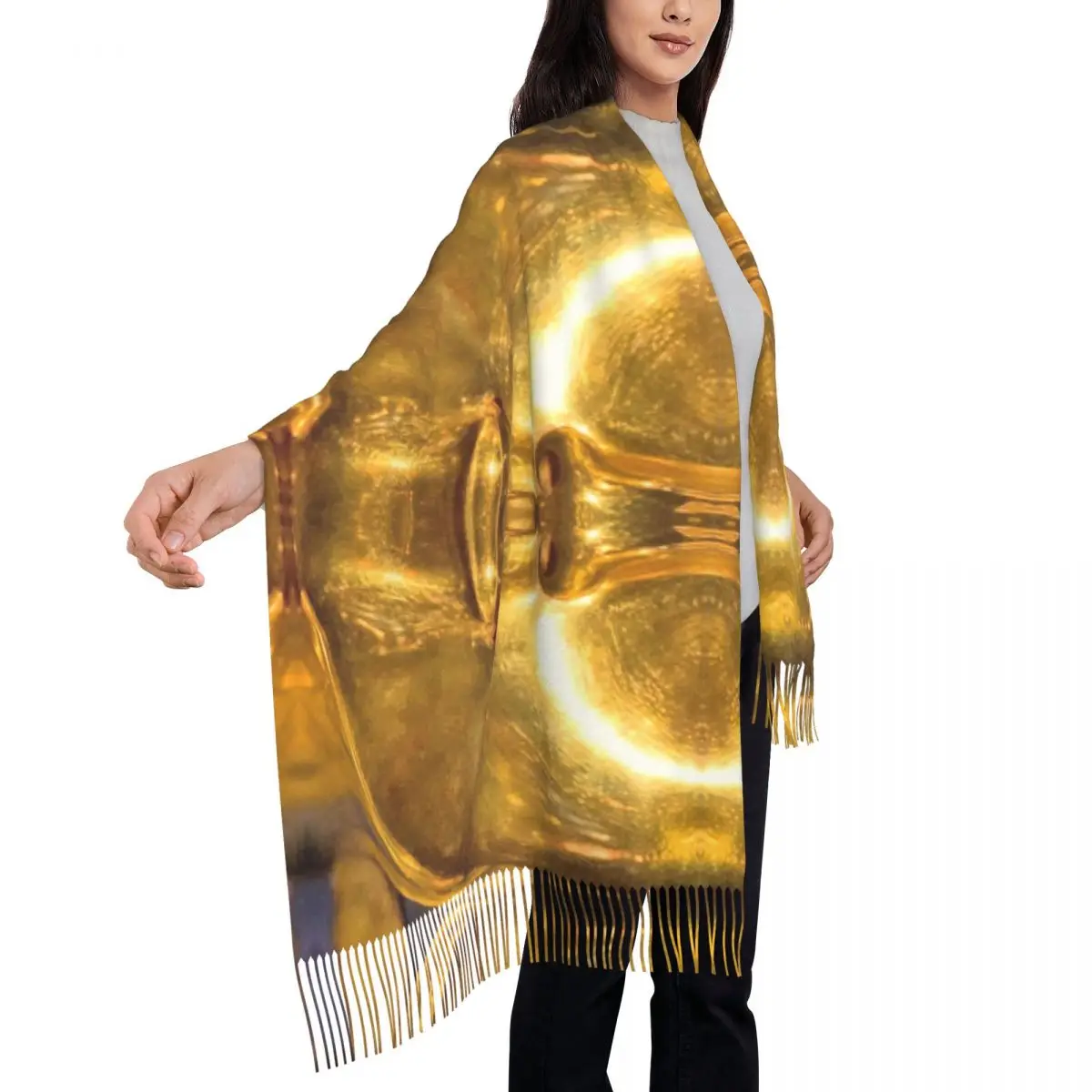 Custom King Tut Golden Tassel Scarf Women Soft Ancient Egypt Pharaoh Tutankhamun Shawls Wraps Ladies Winter Scarves