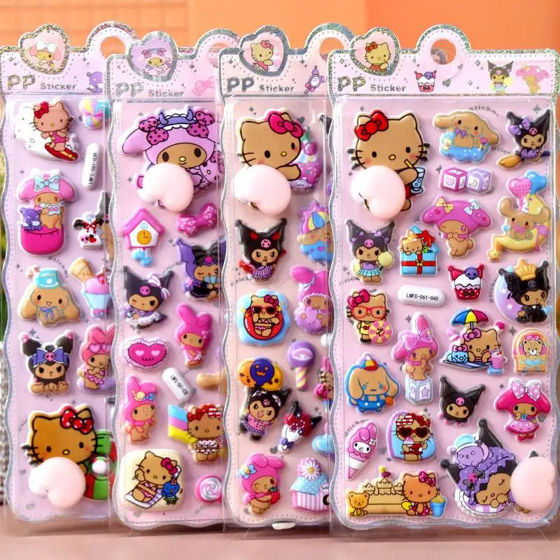 Conjunto de Adesivos 3D Kawaii Sanrio Hello Kitty Macios e Fofos para DIY, Decoração de Laptop, Scrapbook, Capa de Telefone, Presentes de Descompressão