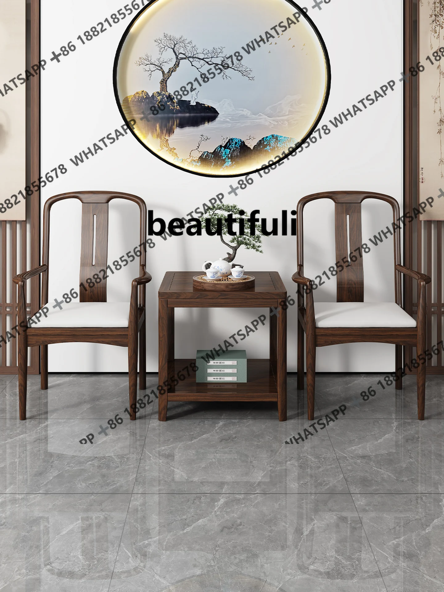 New Chinese-style solid wood official hat chair three-piece set, household Taishi armchair, ebony leisure book chair