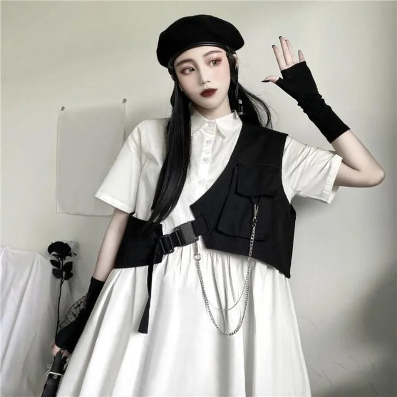 Cropped Vests Women Solid Sweet Korean-style Chain Stylish Street-wear Fashion Club-wear Cool Girls Chic Harajuku Spring Summer