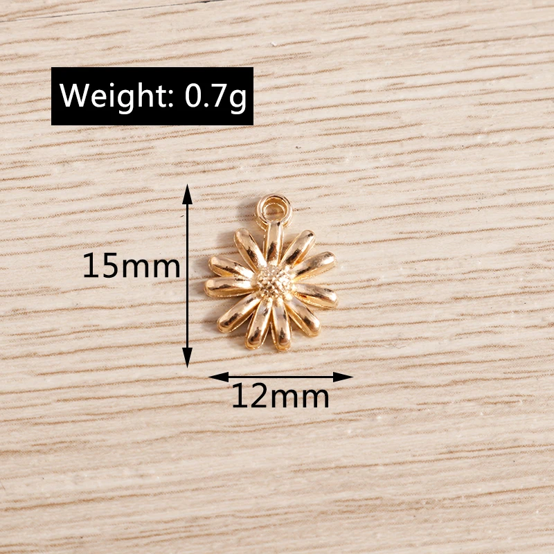Tusember 50 Stück 12*15mm Metall-Goldfarbene Gänseblümchen-Anhänger für Halsketten, Ohrringe, handgefertigte Schmuckherstellung, Zubehör und Schmuckteile – Detail 1