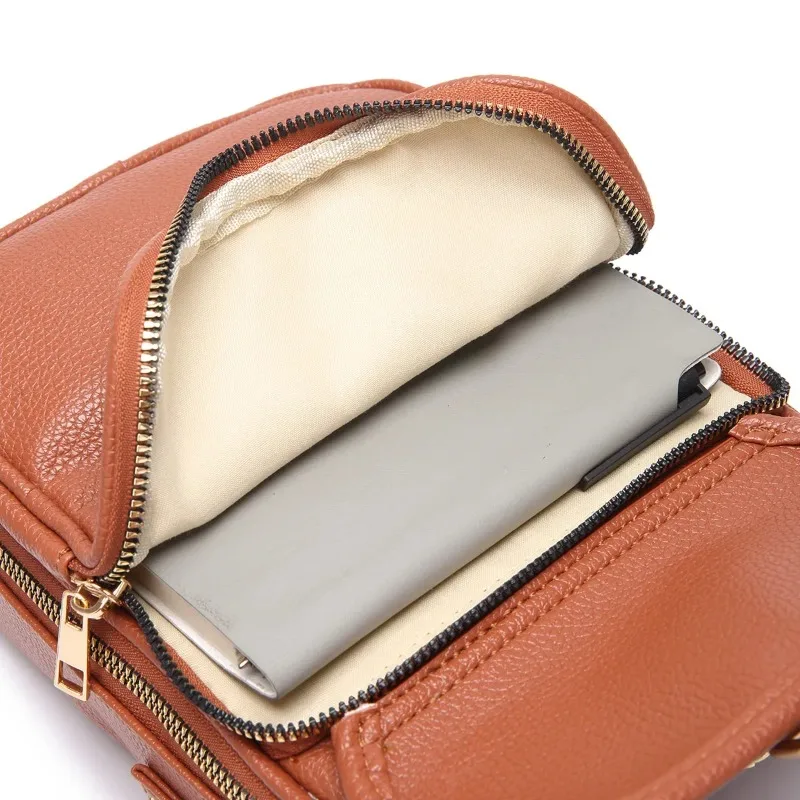 Vintage Schultertasche mit 10 RFID-Fächern, Doppelschichtig, Große Umhängetasche, Tragbare Tägliche Pendler-Tasche, Diebstahlsichere Handtasche für Frauen – Detail 14