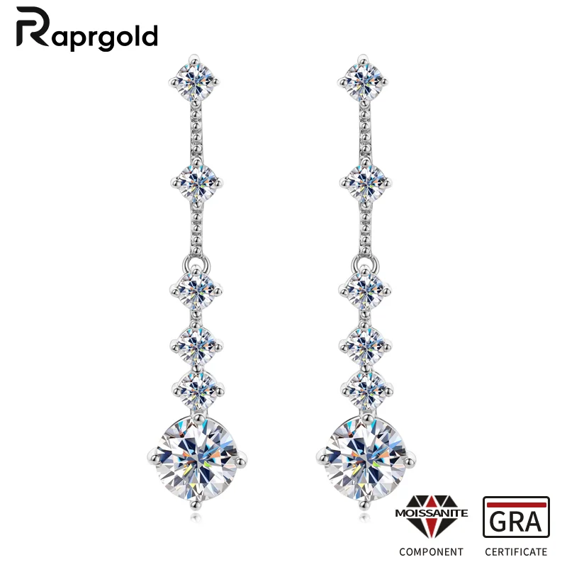 

RAPRGOLD All Moissanite Tassels Stud Earring for Women S925 Sterling Silver Luxury Dangling Earrings Wedding Jewelry Pendientes