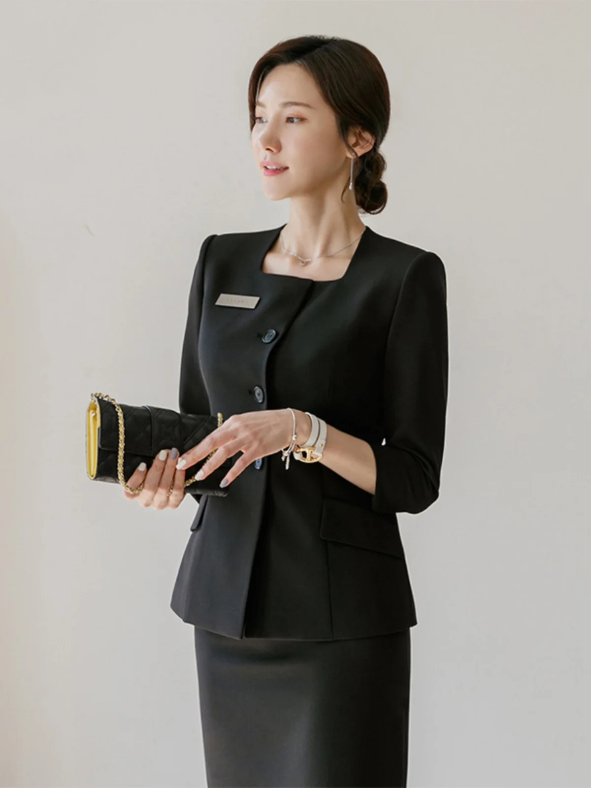 

Professional Work Uniform Skirt Set Long Sleeve Business Suit Polyester Fabric Hotel Front Desk Beauty Salon 4S Store Formal ...