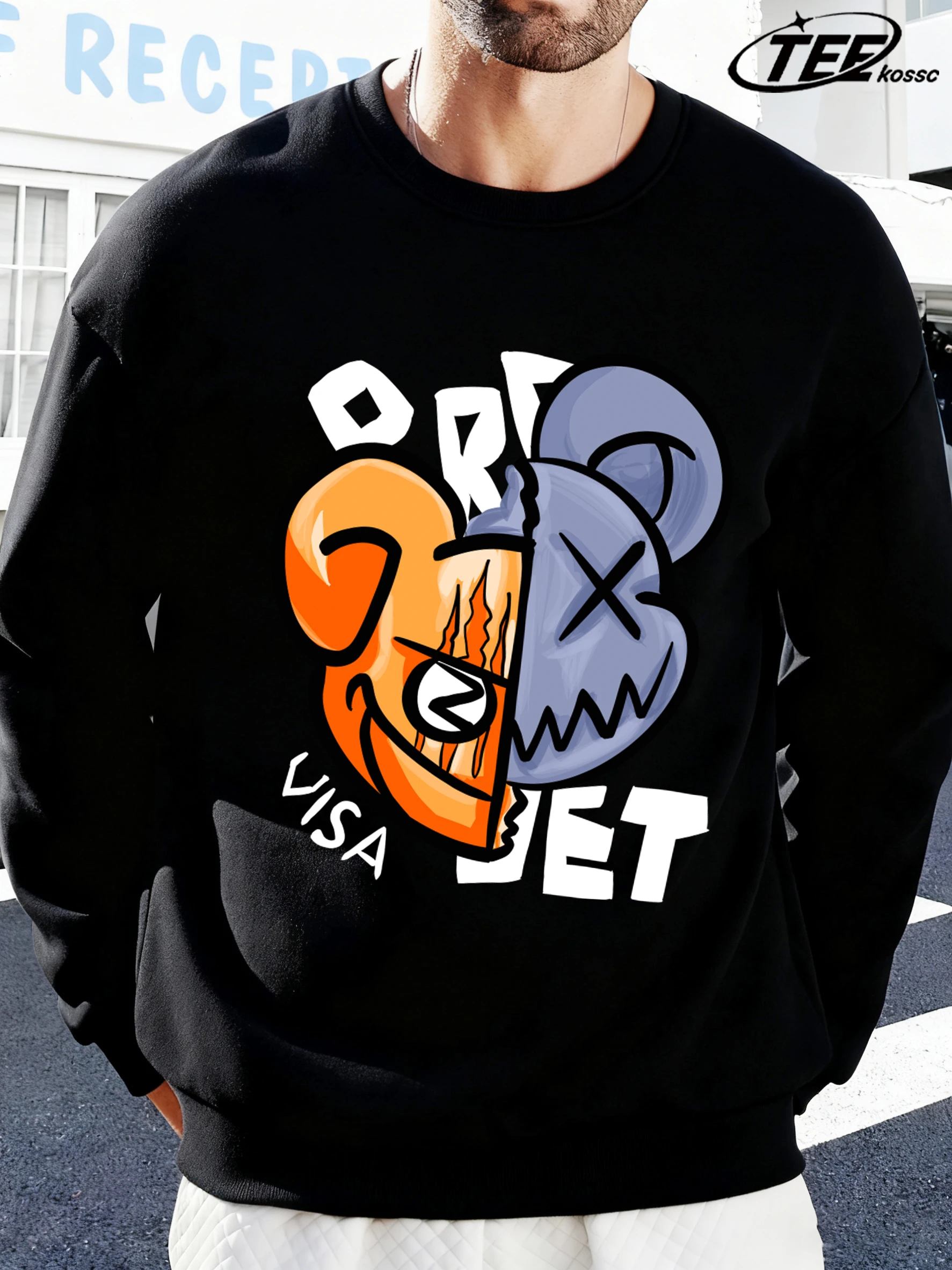 Die Zwei Emotionen Von Cartoon Bären Sweatshirt Männer Oansatz Retro Top Herbst Fleece Pullover Lose Unisex Farbe Mode Kleidung