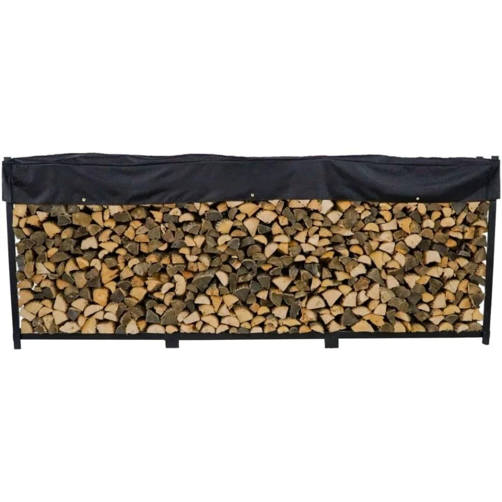 12 Foot 3/4 Cord Black Outdoor Wood Rack - Optional Cover - Heavy Duty Metal Log Rack - Black Powder Coat Finish