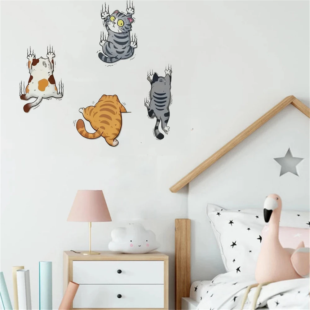 Cartoon Cute Naughty Kitten Climbing Wall Sticker Living Room Refrigerator Air Conditioning Decorative Self Adhesive Decor