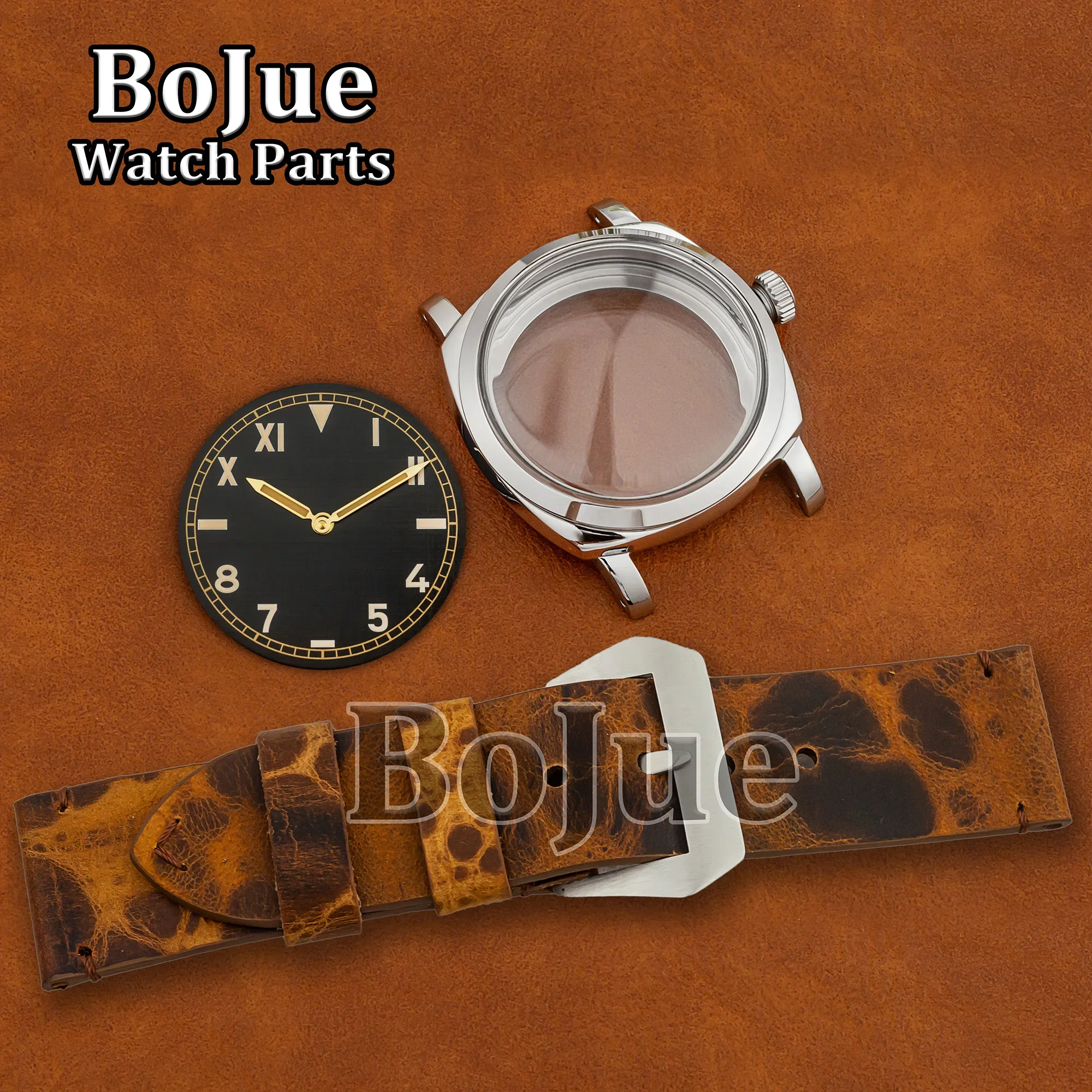 47mm caixa de relógio vintage dial ponteiros pulseira couro 6154 st3600 eta 6497 movimento aço inoxidável à prova dwaterproof água peças relógio masculino