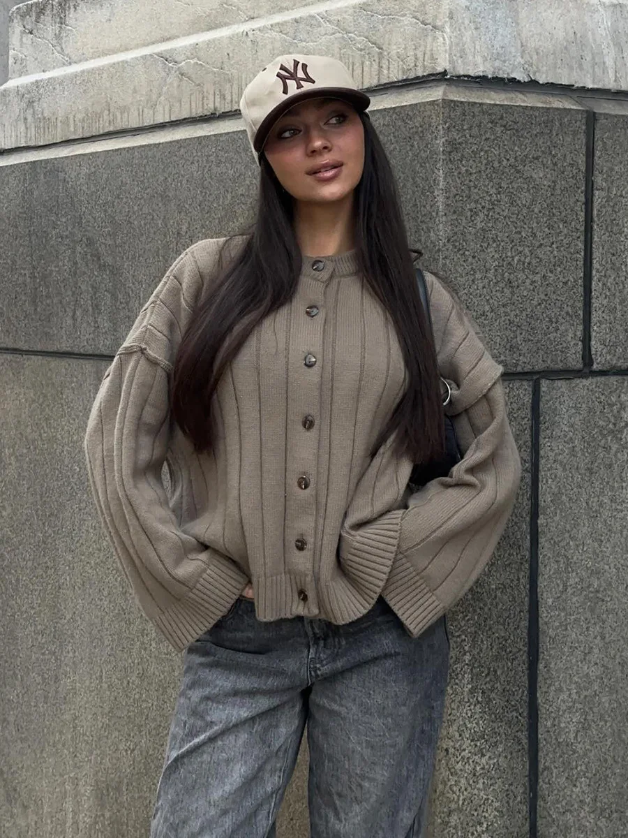 Blubelle Cardigan con scollo a O in maglia nuova da donna in morbido tessuto a maniche lunghe con bottoni sul davanti allentati autunno inverno maglioni casual con graffette