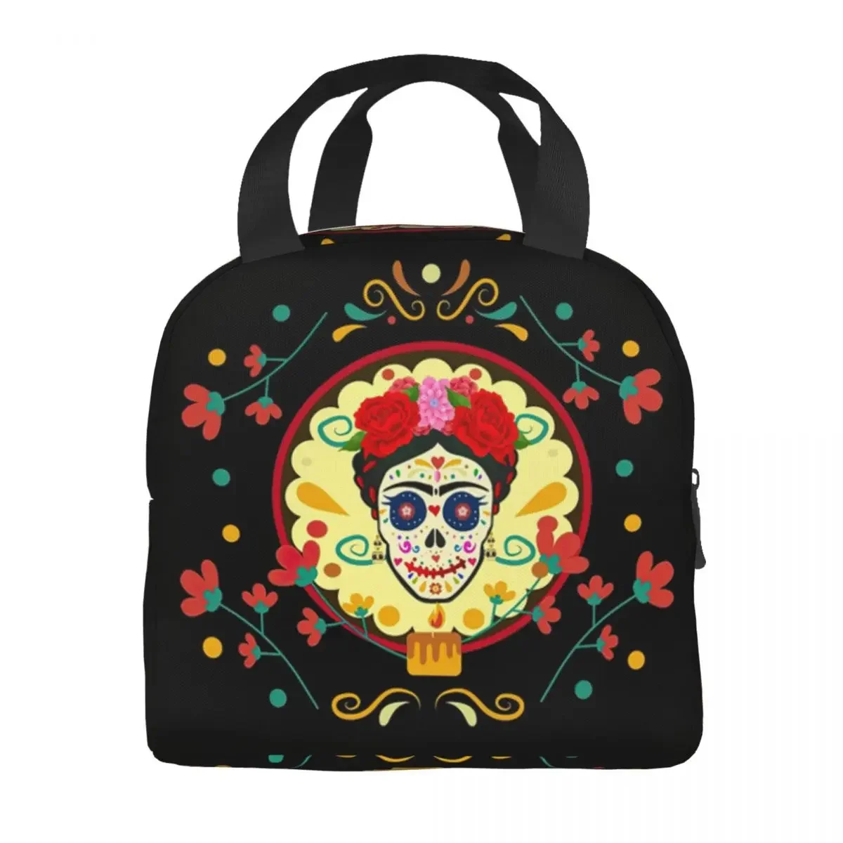 Frida Skull Day Of Dead Insulated Lunch Tote Bag for Women Mexican Flowers Catrina Resuable Thermal Cooler Bento Box School