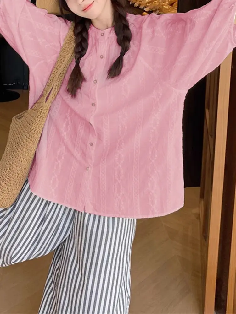Plus Größe 5XL VONDA Koreanischen Stil Frauen Shirts Mode 3/4 Hülse Tuniken Beiläufige Lose Tops 2025, Einfarbig O Neck Blusas