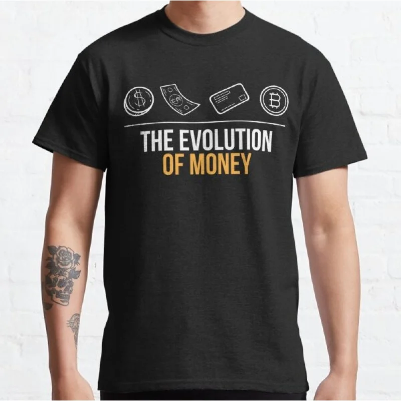 The Evolution Of Money Gift t shirt for Crypto Traders BTC Fan Bitcoin Symbol tee 100% cotton printed Graphic clothes