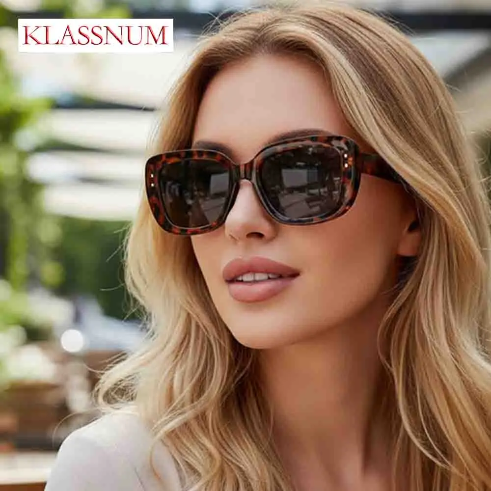 

KLASSNUM 2026 New Leopard Rice Nail Square Sunglasses Women Retro Luxury Brand Large Thick Frame Trend Sunglasses Daily Driving