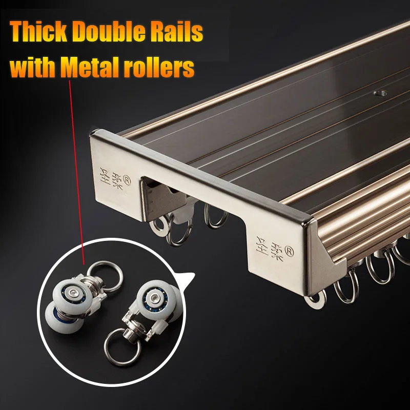 

Fashion Champagne Gold Aluminium Alloy Ceiling Curtain Track With Metal Roller Thick Double Rails For Window Decor UP to 700cm