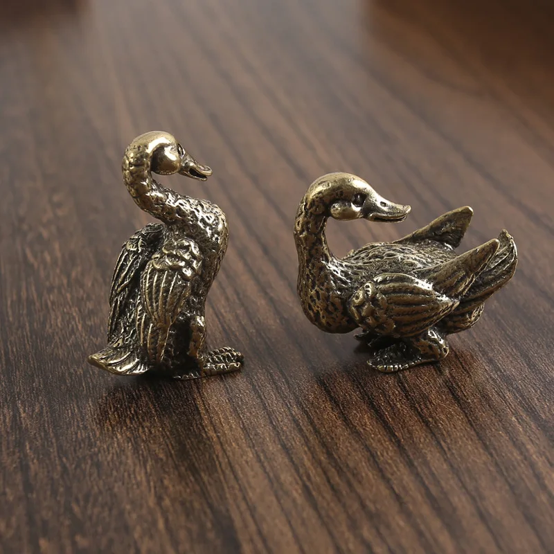 1Pc Brass Solid Creative Pet Ornaments Office Tea Table Pure a Pair of Mandarin Duck Crafts Copper Ware