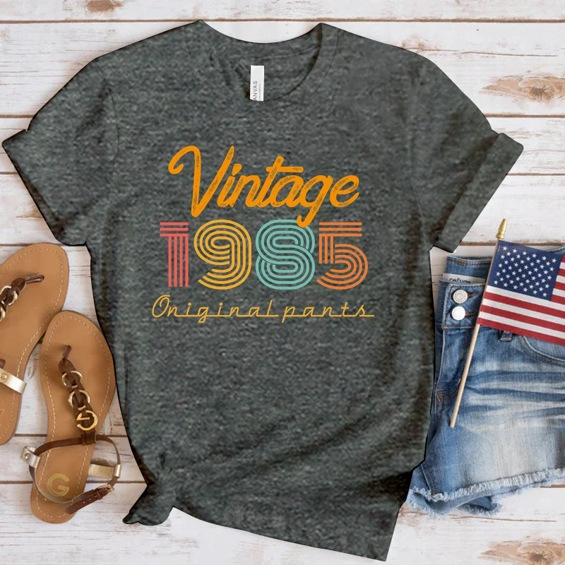 (Premium T-shirt)New Hot Vintage 1985 T-Shirts Fashion Women Girls Summer Tee Shirt Casual Short Sleeve Round Neck Tops T-Shirts