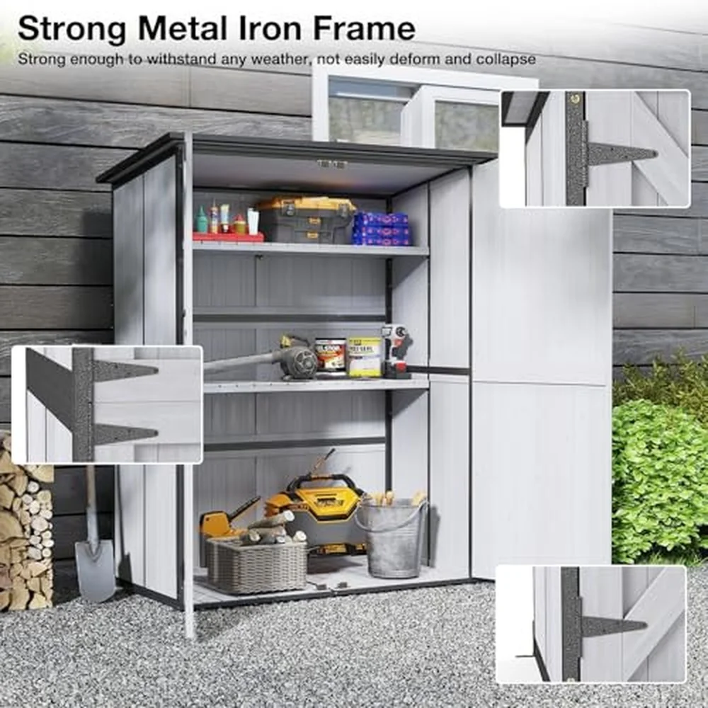Outdoor Storage Shed with Floor Waterproof Storage Cabinet with Metal Frame Adjustable Shelves Garden Shed for Backyard