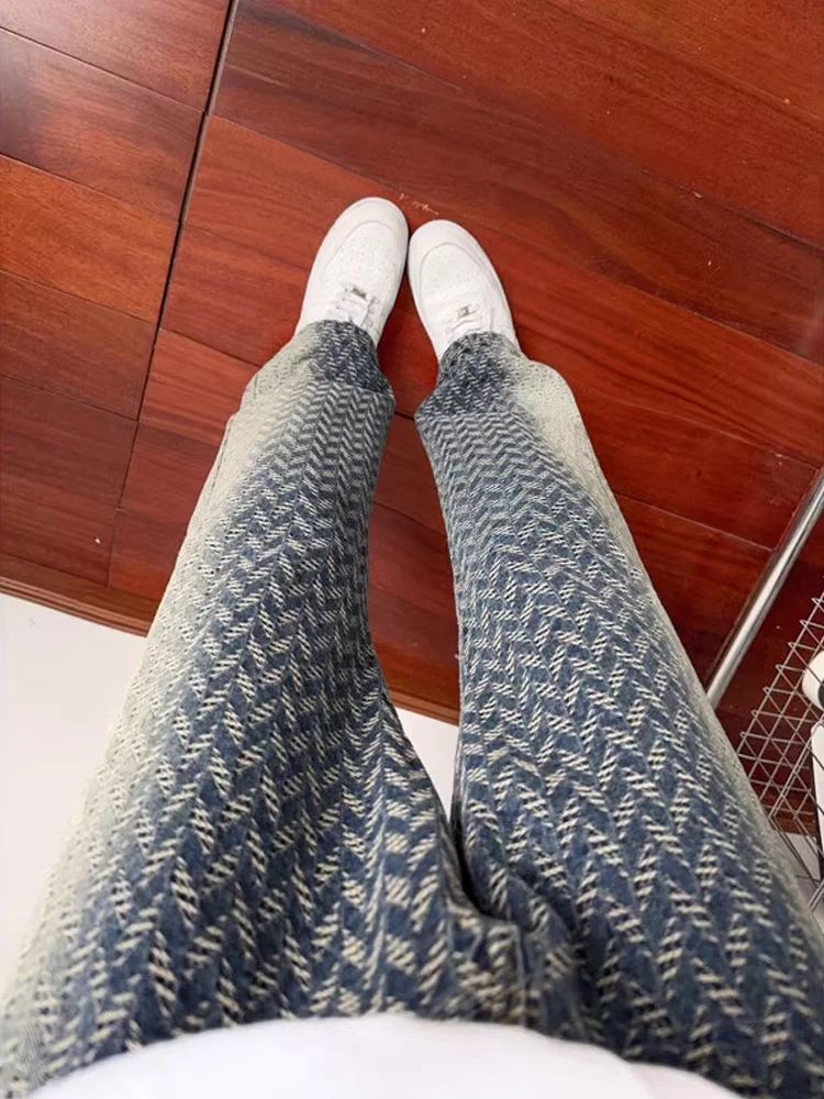 

Адуированные синие джинсовые джинсы, мужские американские расклешенные прямые брюки с завышенной талией, дышащие свободные джинсы для подростков