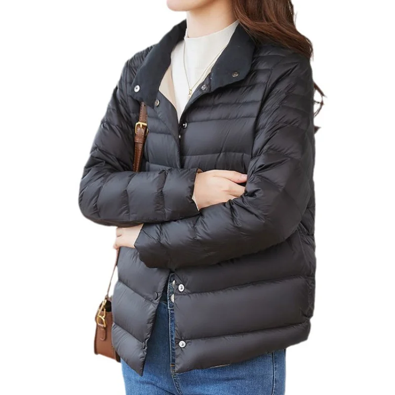 Abrigos de invierno para mujer, chaquetas para mujer, chaqueta cálida informal, abrigo acolchado ligero y fino de manga larga, prendas de vestir cortas y ajustadas con solapa