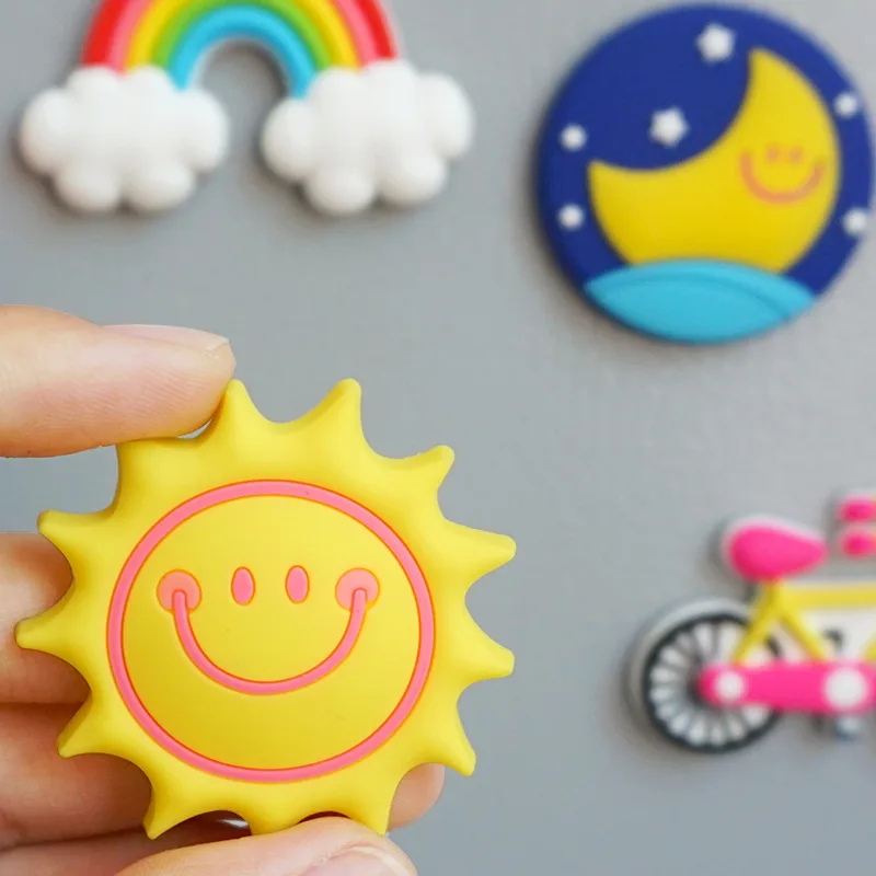 Creative Sun moon Rainbow Soft Rubber Fridge Magnets Cute Cartoon Castle Love flowers Magnetic Stickers Children Toys Home Decor