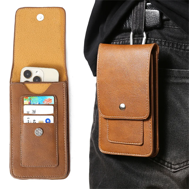 Mobile Phone Waist Bag For Mens Card Holder Packs Magnetic Flip Cover Hanging Belt Pouch Portable Waist With Card Holder Bag