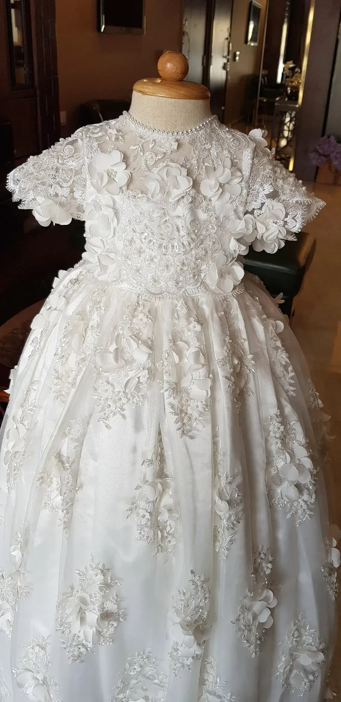 Robe de baptême en dentelle pour petites filles, avec bonnet, blanc cassé, ivoire, sur mesure, 3, 6, 9, 12, 15, 18, 24 mois