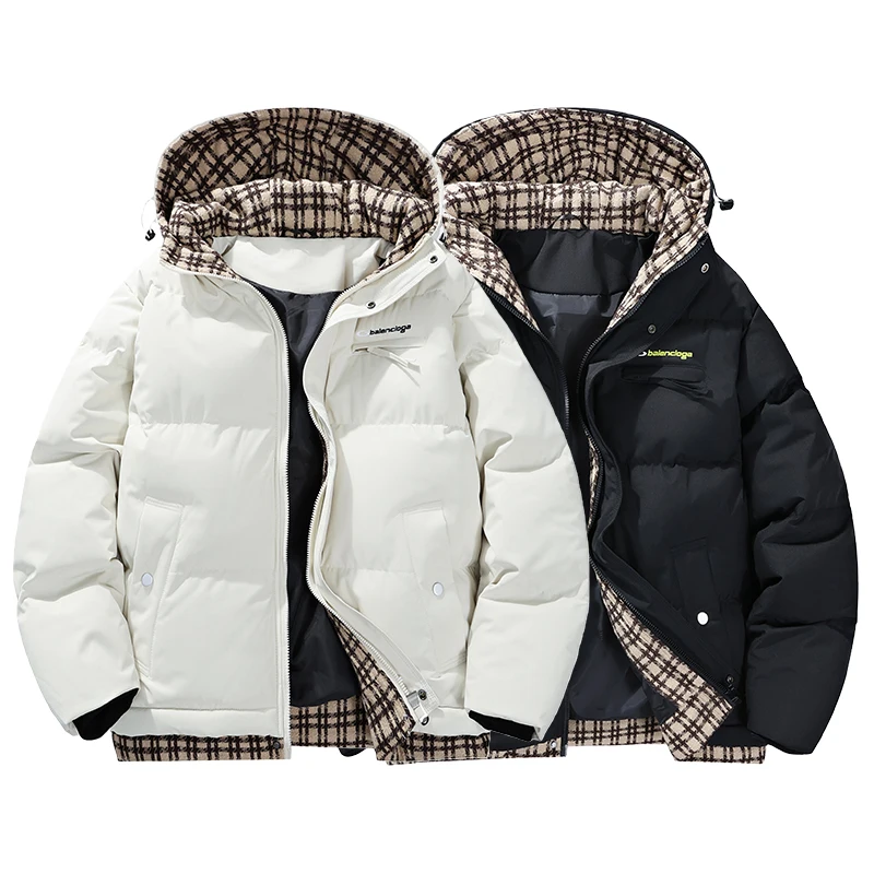 

Men's down cotton-padded jacket, two pieces of winter thickened warm hooded cotton-padded jacket, American trendy brand winter c