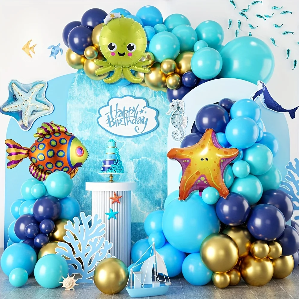 136 Stück Marine Themen Ballon Bogen Kit, perfekt für Geburtstags feiern, Sommer partys, Schwimmbad